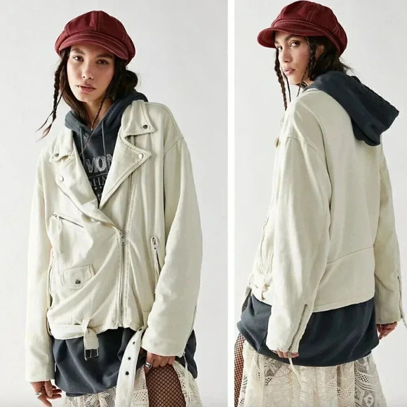 NWT Free People Rebel Knit Moto Jacket Vanilla Cream Biker-Boho Transitional - Picture 1 of 11